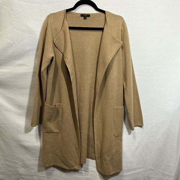 J.Crew Juliette Collarless Sweater Blazer Tan Wool Longline Women's S Workwear - Picture 1 of 8
